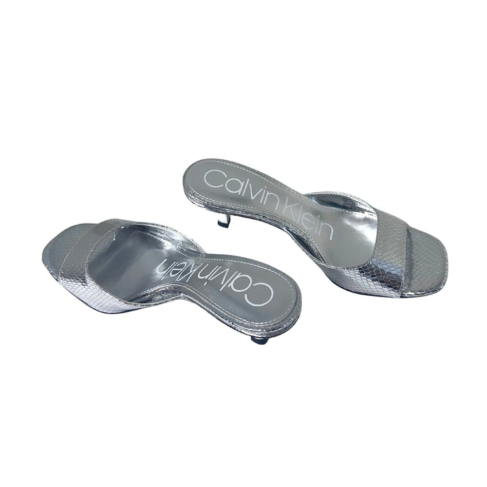 Calvin Klein Silver Glitter Kitten Heel Slide Sandals 5M NIB Glam Party Y2K - Picture 5 of 9